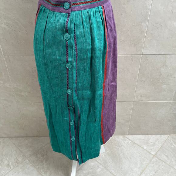Vintage Colorblock Stripes Linen Skirt by Prophecy - Large - mid to long length - Picture 3 of 16